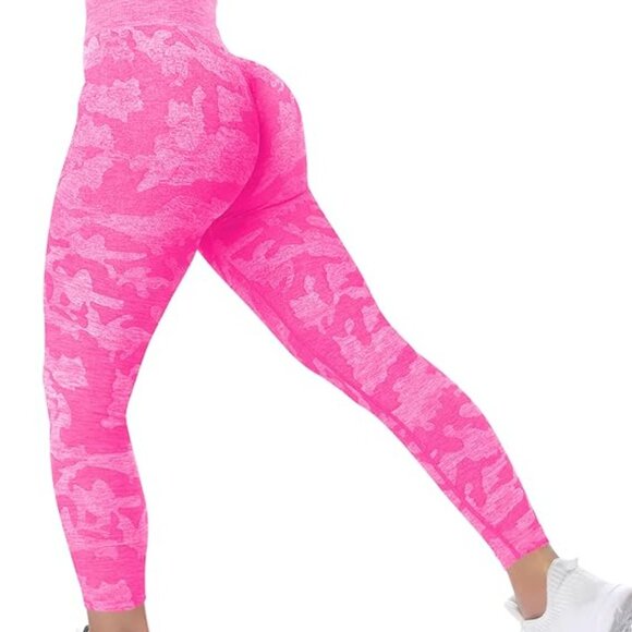 Pink Seamless Camo High Waisted Tummy Control Compression Leggings - Picture 1 of 3